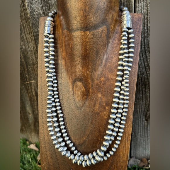 Southwestern Sterling Silver Multi Strand Pearls Bead Necklace 22 Inch 678mm